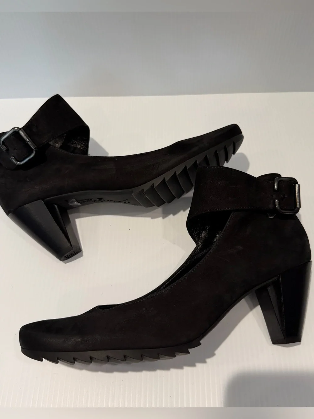 Paul Green Women's Black Suede Heels Round Toe Heels with Buckle Strap